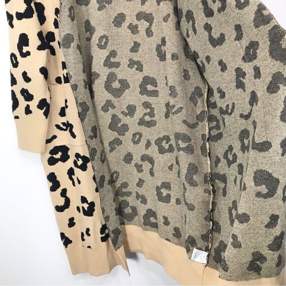 Jack and Avery Tan Cheetah Animal Print Long Open Front Knit Cardigan Sweater - Picture 8 of 15